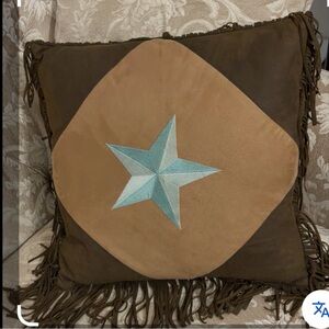 Laredo Diamond Shape Star Pillow Faux Suede Western Turquoise,Brown 18" x 18”